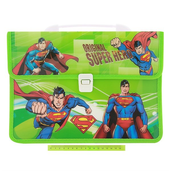 Combo Cặp Học Sinh 2 Ngăn Và Thước Nhựa - Hình Superhero - Xanh Lá