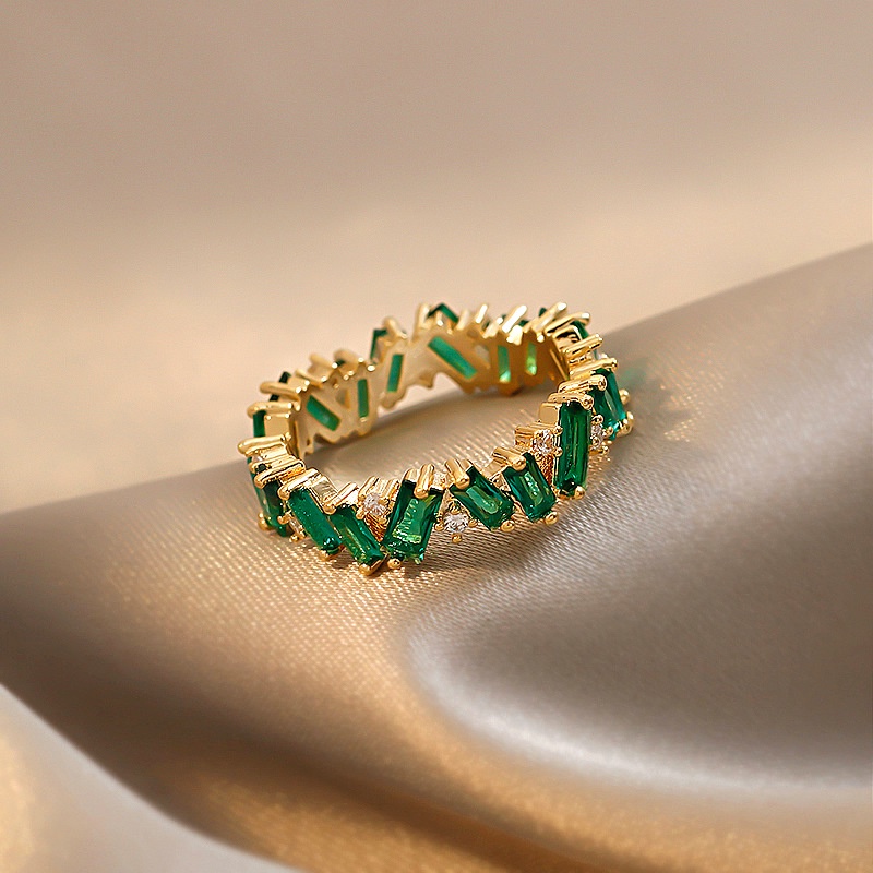 Mới Nhẫn Đính Hôn Đính Đá Zircon Màu Xanh Lá Cây AAA