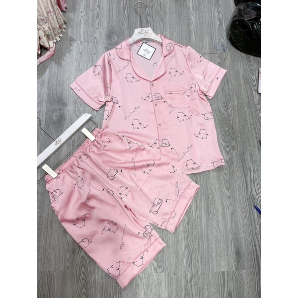 FREESHIP ĐƠN 99K_Bộ pizama lụa satin cộc quần lửng