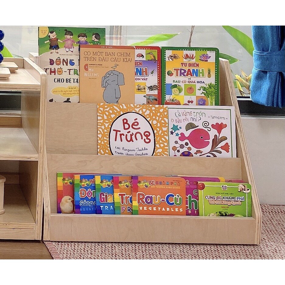 Kệ sách Montessori, Kệ đựng sách bằng gỗ cao cấp Sono KSS03