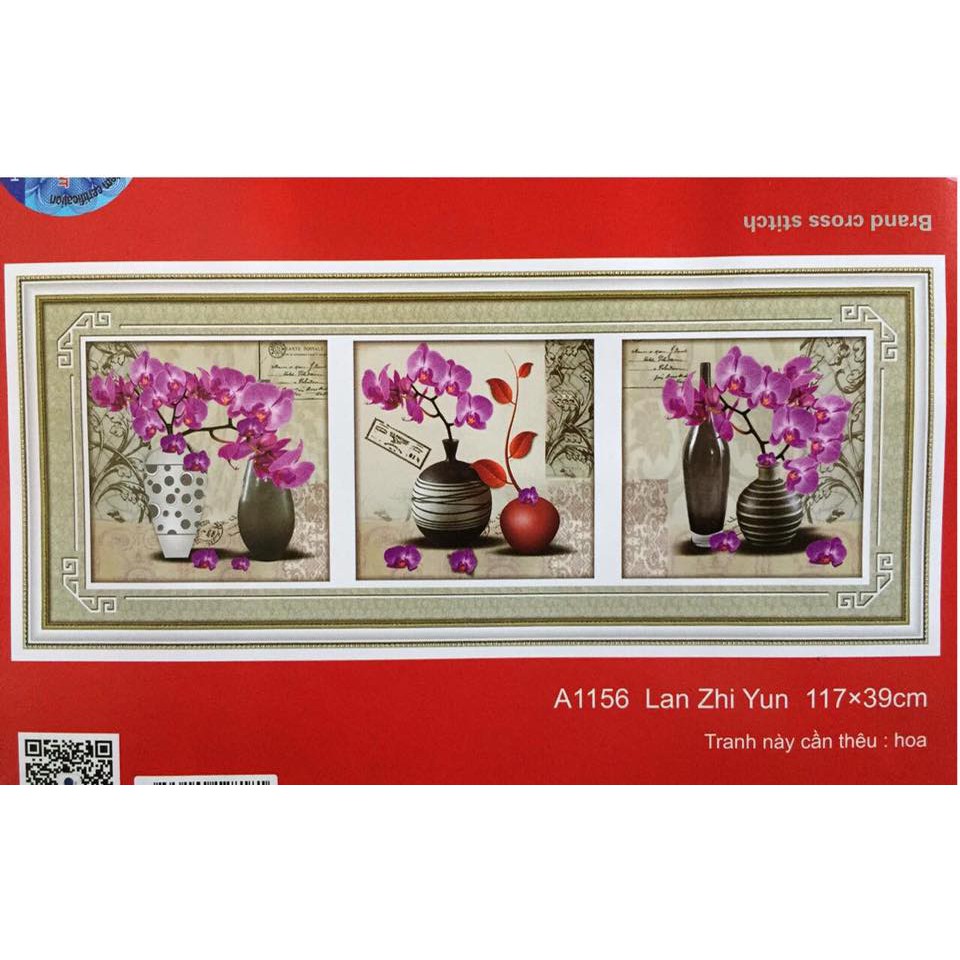 Tranh thêu chữ thập bộ hoa lan 3 bức A1156 117*39cm