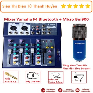 Combo Mixer Yamaha F4 Bluetooth, Micro Thu Âm Chuyên Nghiệp Bm 900, Chuyên Karaoke Online, Thu Âm, Trọn Bộ Live Stream