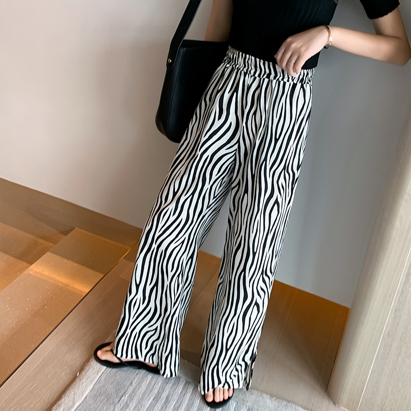 SUXI Quần Dài Nữ Lưng Cao Ống Rộng Họa Tiết Ngựa Vằn Thời Trang Hàn Quốc