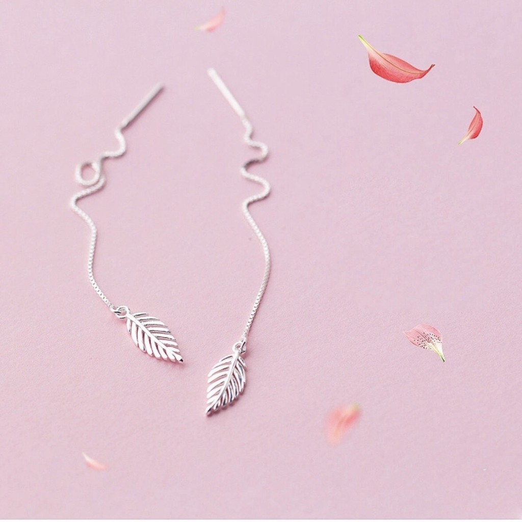 Bông Tai Dáng Dài Bạc 925 Hình Chiếc Lá Cá Tính - B2448 - Bảo Ngọc jewelry