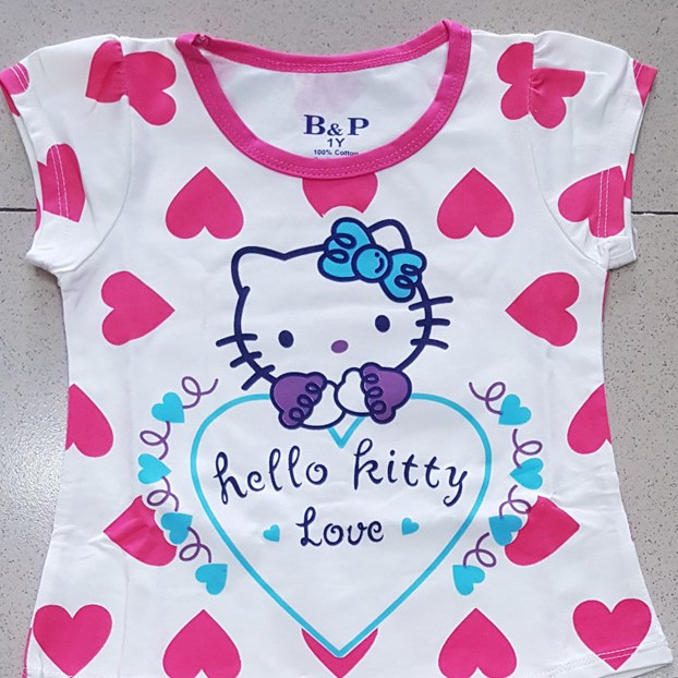 Bộ thun bé gái in kitty tim dể thương