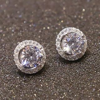 Bông tai nụ bạc ý trắng không xi hình tròn