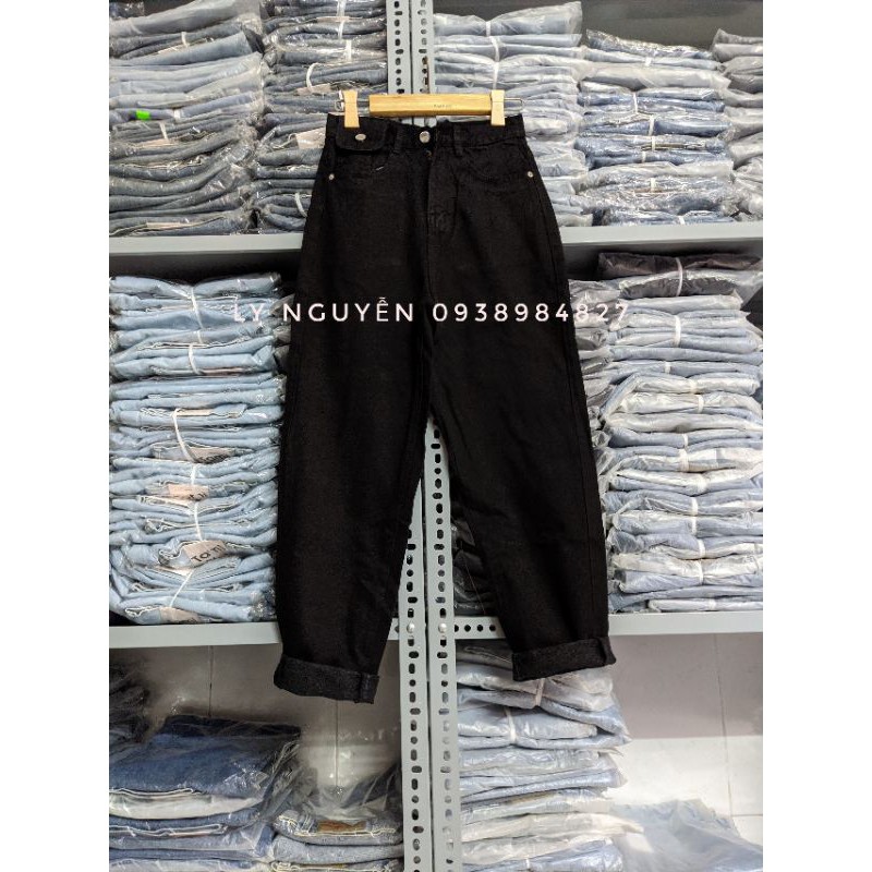 Quần BAGGY bò Jean nữ lưng cao lai đạp cạp cao túi kiểu vải dày dặn không co giãn rộng đẹp form chuẩn dáng boi lai đạp | BigBuy360 - bigbuy360.vn