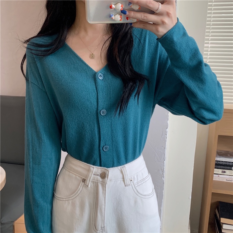 Áo Khoác cardigan Dệt Kim Tay Dài Cổ Chữ V Thời Trang Hàn Quốc Cho Nữ