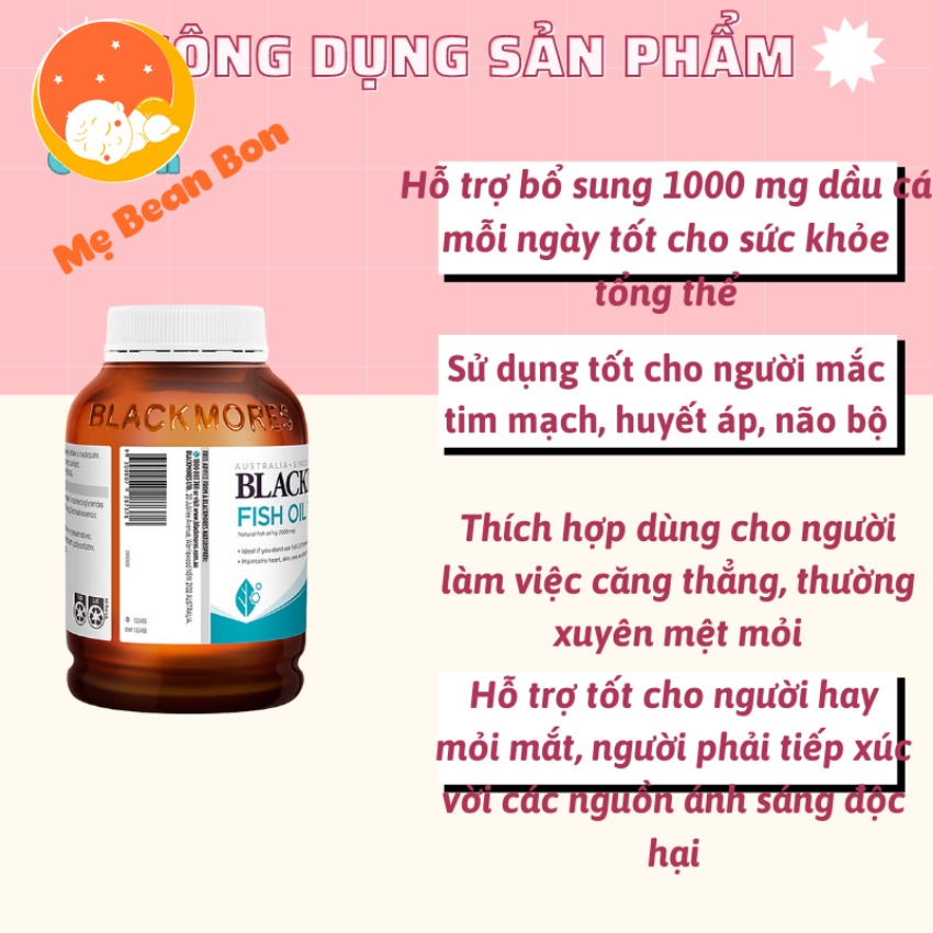 dầu cá úc Blackmores Fish Oil Odourless 400 viên không mùi bổ trợ sức khỏe tim mạch mắt não mọi lứa tuổi- mẹ bean bon