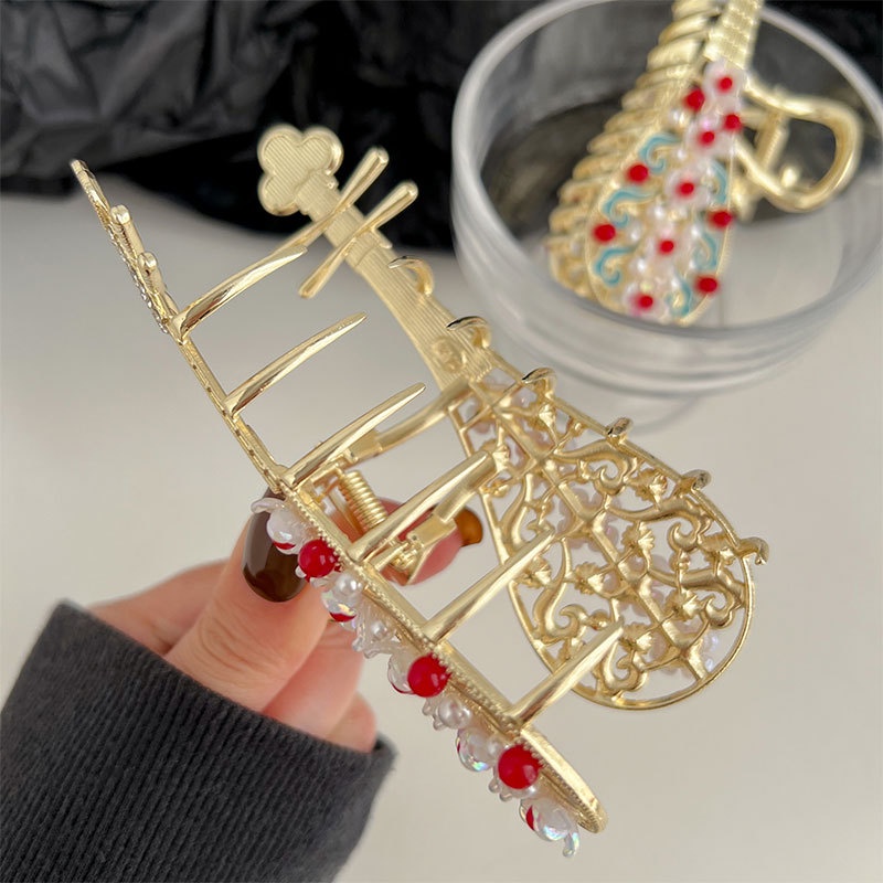 Kẹp Tóc Càng Cua Đính Đá Ngọc Trai Phong Cách Trung Hoa Cổ Điển Sang Trọng Thời Trang Cho Nữ