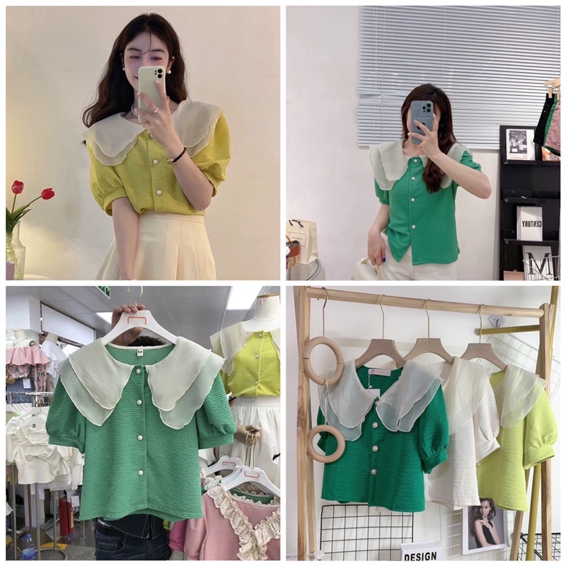 ♻️FREESHIP♻️ÁO SƠ MI XỐP CỔ BÈO ẢNH THẬT CỰC ĐẸP