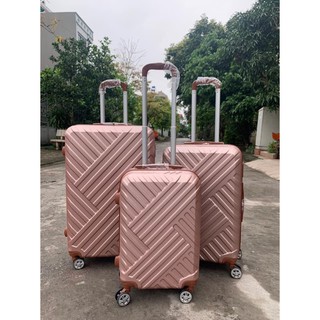 Combo 3 vali vân chéo hồng gold