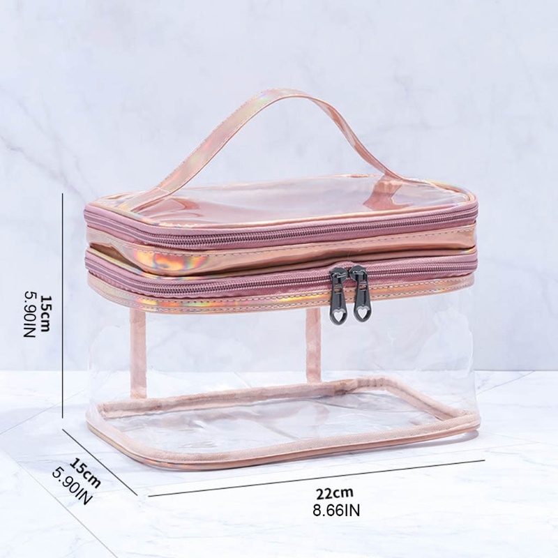 Túi Đựng Mỹ Phẩm 2 Tầng Bằng PVC Trong Suốt Có Khóa Kéo Tiện Dụng Mang Theo Du Lịch