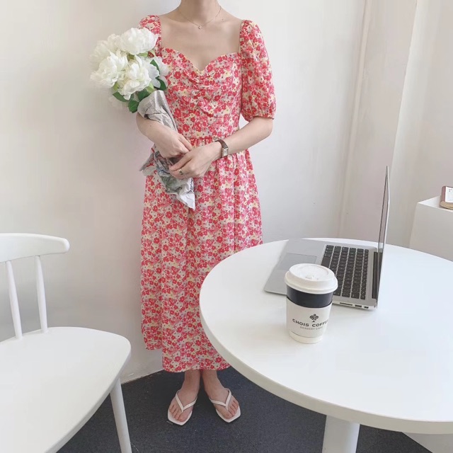 Váy xoè hoa nhí tay bồng nhún ngực Ulzznag style🌸 Hàng Quảng Châu