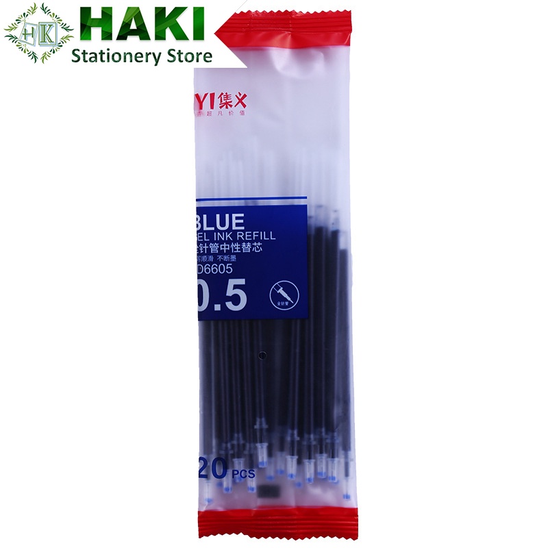 Ngòi bút bi mực gel 0.5mm HAKI túi 20 ruột bút màu đen đỏ xanh giá rẻ