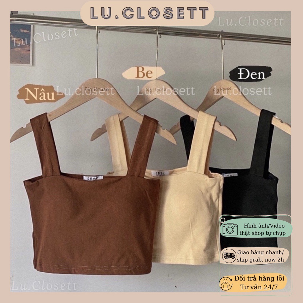 Áo bra 2 dây croptop bản to đệm mút ngực,cổ vuông hai dây phong cách ulzzang, style Hàn Quốc tanktop Lu.closett