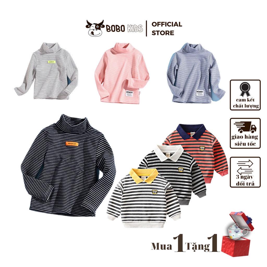 Áo Phông Giữ Nhiệt, Áo Thun Bé Trai Và Bé Gái BoBoKids Họa Tiết Kẻ Sọc Vải Cotton Mịn Tuổi từ 1,5-10 Phong Cách Hàn Quốc