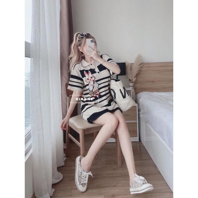 Váy len montoghi polo cổ bẻ thêu thỏ Quảng châu xinh