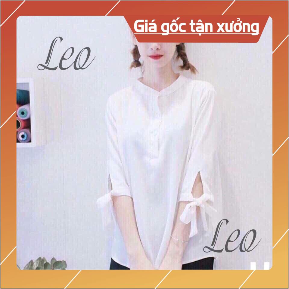 Áo Sơ Mi Tay Nơ 2 Màu Đen + Trắng Đa Năng Chất Liệu Vải Thái Mát Mềm Mịn Thoải Mái LeoNam Nữ Unisex Leo 1007