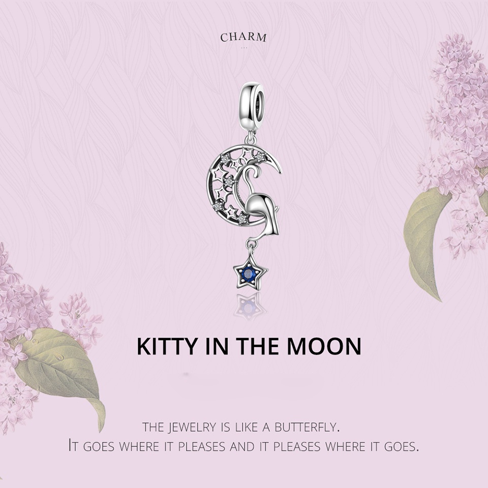 Charm hạt Bamoer AIC043 hình trăng lưỡi liềm lỗ hở 4.5mm DIY vòng tay vòng cổ