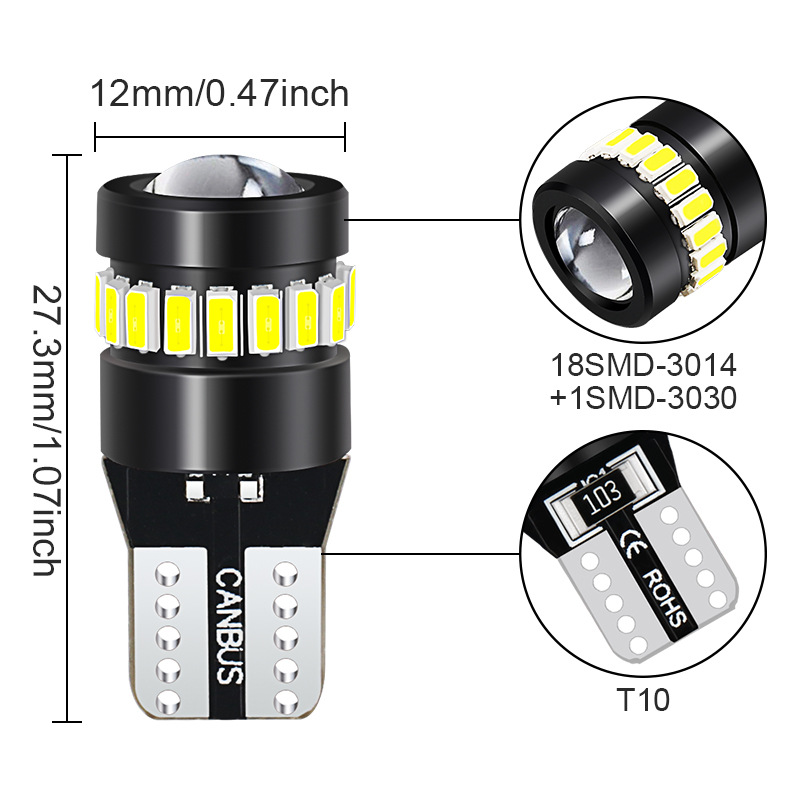 Set 2 đèn LED tín hiệu T10 18SMD 3014 Canbus 12V 6000K cho xe hơi