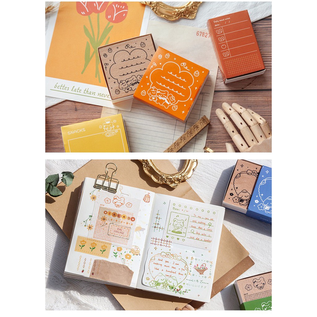 Con dấu gỗ làm sổ trang trí planner kiểu dáng note