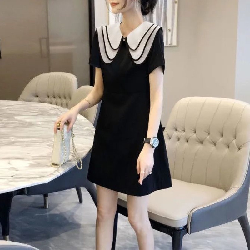 Đầm Tay Ngắn Cổ Búp Bê Xinh Xắn Cho Nữ 178562 Đầm Midi Màu Đen Thiết Kế Thanh Lịch Thời Trang