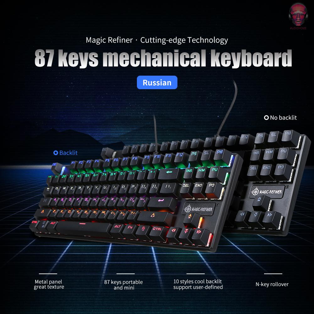 AUDI  MAGIC-REFINER Mechanical Keyboard 87-key Gaming Keyboard Blue Switch N-Key Rollover Keyboard with Russian and English Languages for Office and Game Use