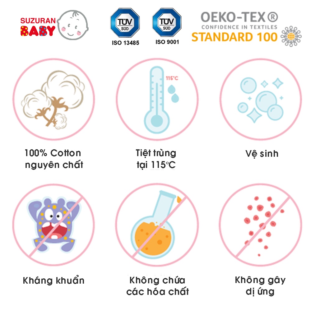 Áo sơ sinh Chitosan kháng khuẩn Suzuran Japan - Ngắn