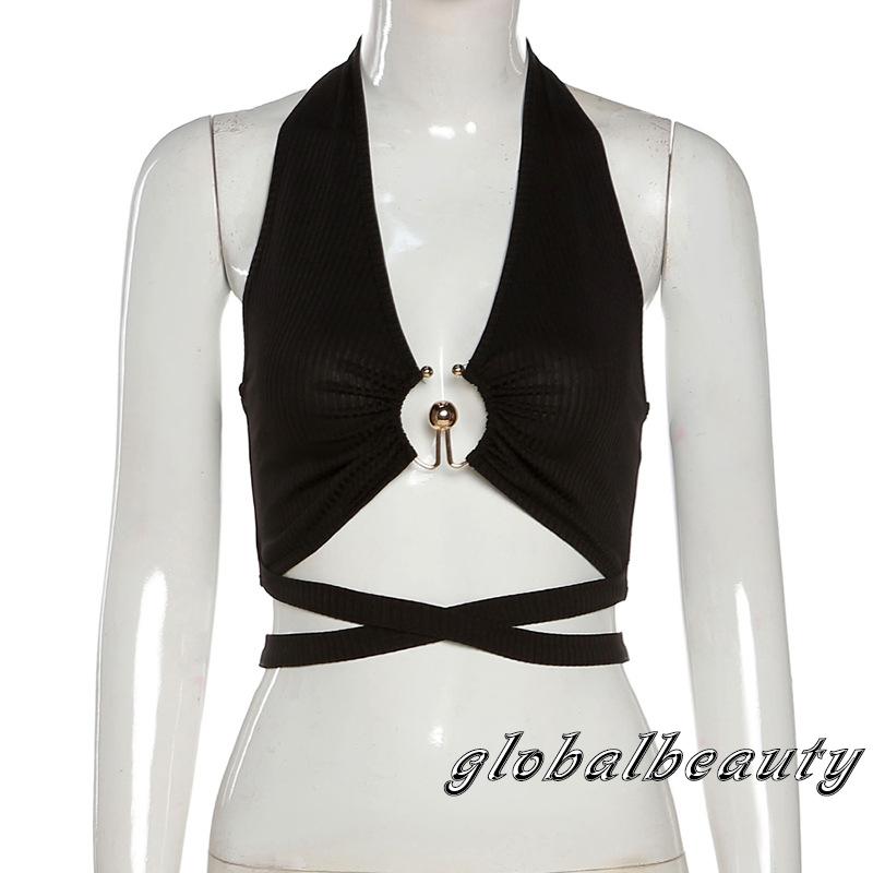 Áo croptop sát nách màu trơn thiết kế dây đan chéo quyến rũ