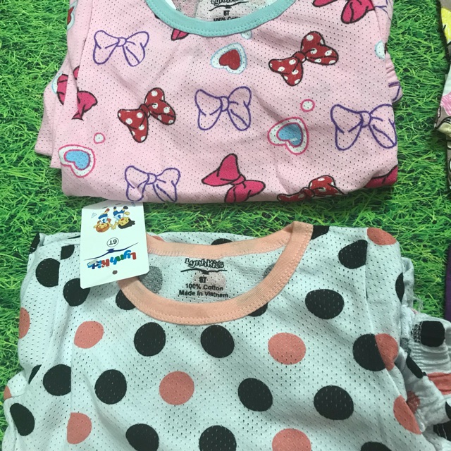 Bộ cotton giấy/thông hơi côc tay bé gái 8-21 kg