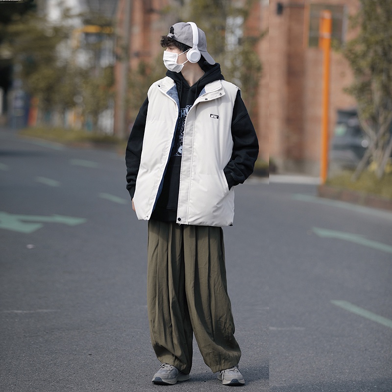 Áo phao nam ba lỗ có mũ form rộng thời trang thu đông