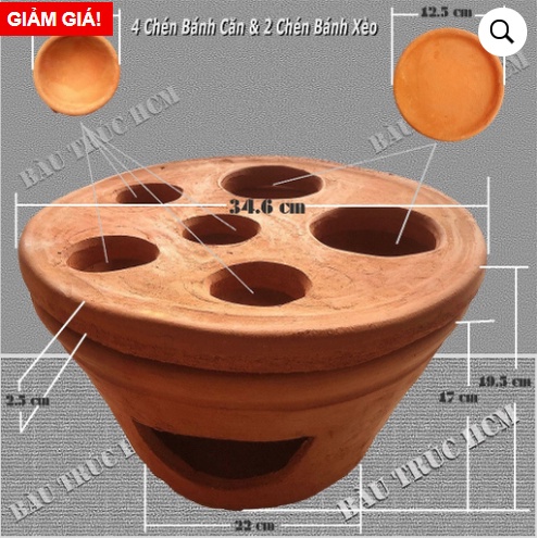 Lò bánh căn bánh xèo bằng đất nung, gốm Bàu Trúc, 2in1 - TẶNG 1 CÂY CẠY CHUYÊN DỤNG
