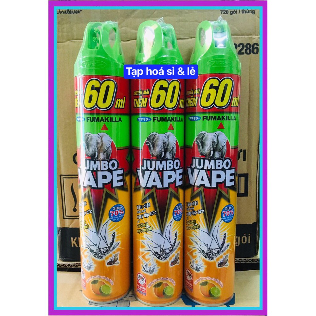 Xịt trừ muỗi Jumbo Vape hương chanh tự nhiên và không mùi mới 600 tặng 60ml