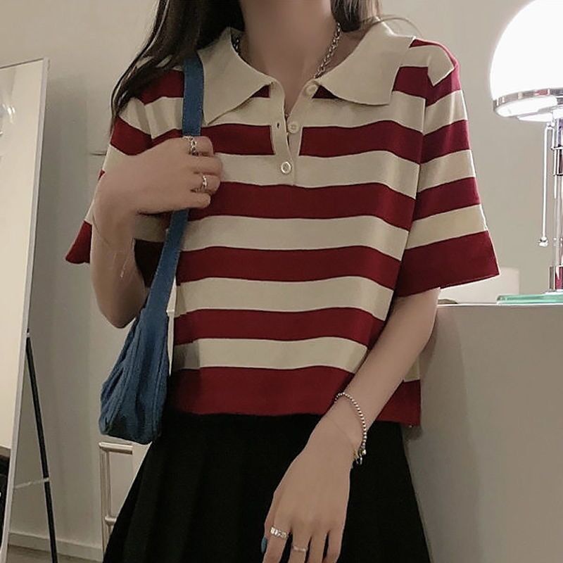 Áo polo Dệt Kim Tay Ngắn Kẻ Sọc Thời Trang