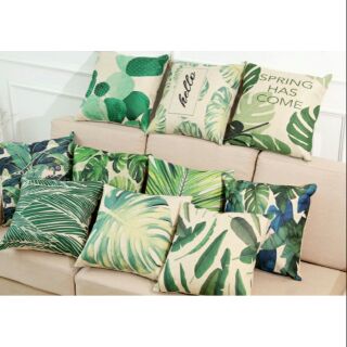 Gối vuông canvas hoạ tiết lá cây vintage, gối sofa trang trí, gối văn phòng,gối tựa lưng,kèm ruột bông cao cấp(ảnh thật)