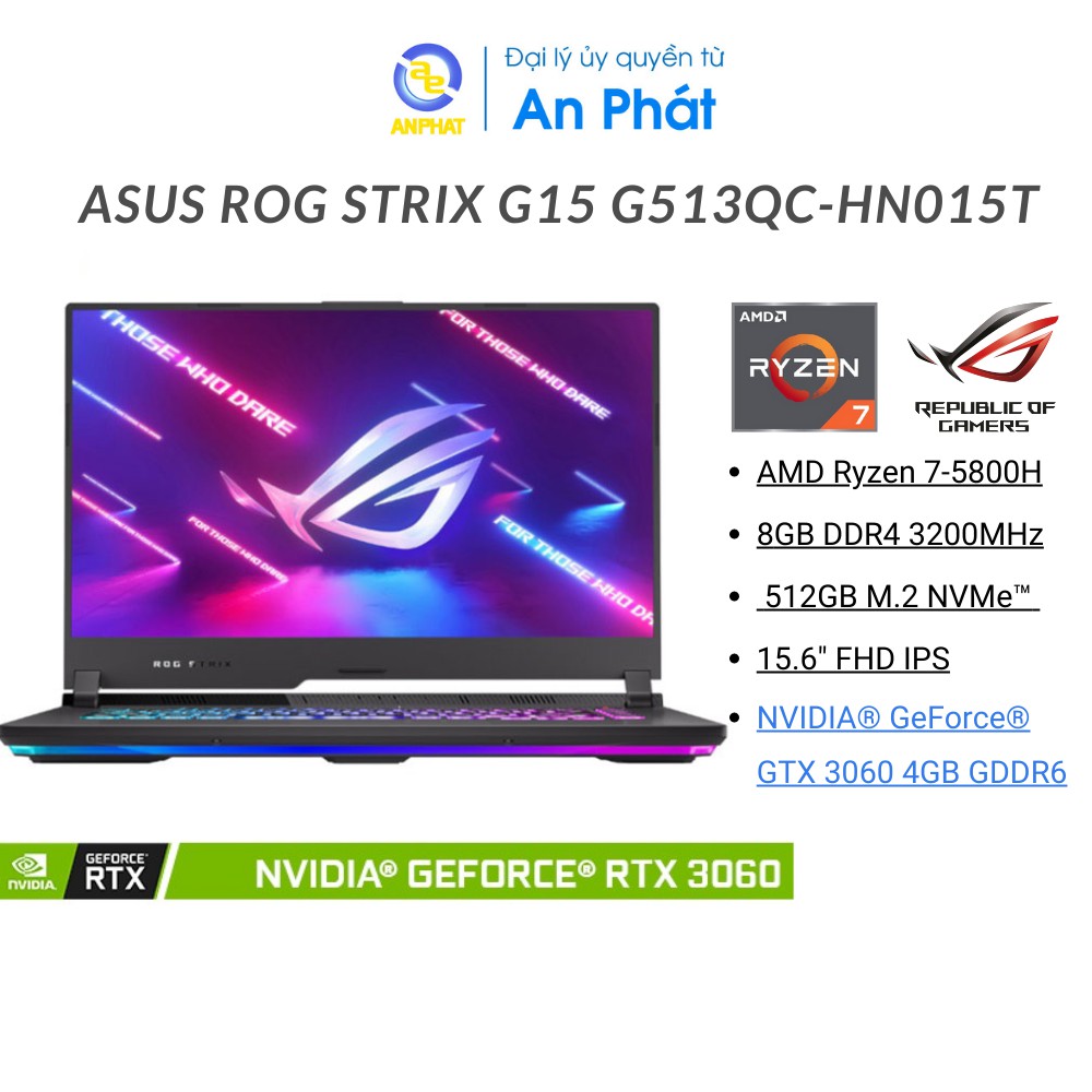 Laptop Asus ROG Strix G15 G513QC-HN015T (Ryzen 7-5800H | 8GB | 512GB | RTX 3050 4GB | 15.6 inch FHD | Win 10 | Xám)