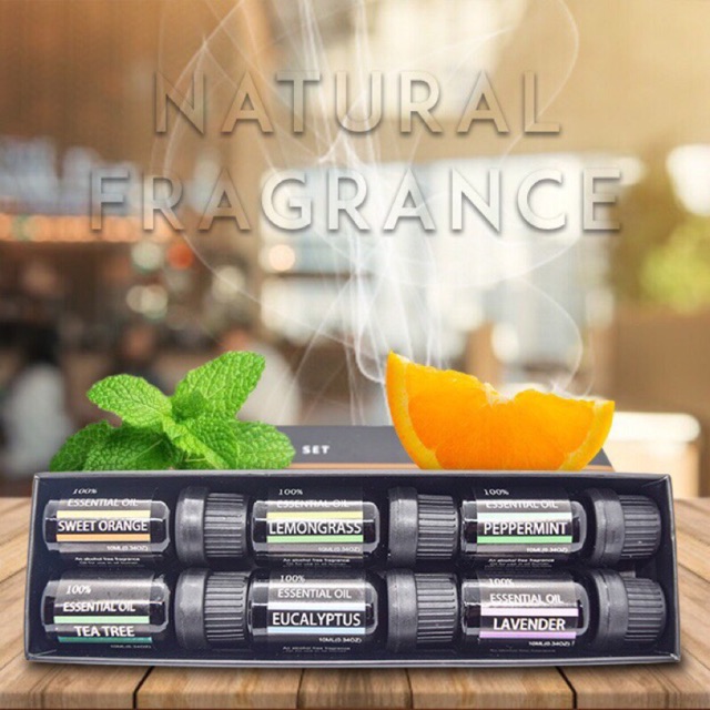 Combo 6 lọ tinh dầu thiên nhiên gồm sả chanh,trà,bạch đàn,cam ngọt,bạc hà,oải hương 10ml