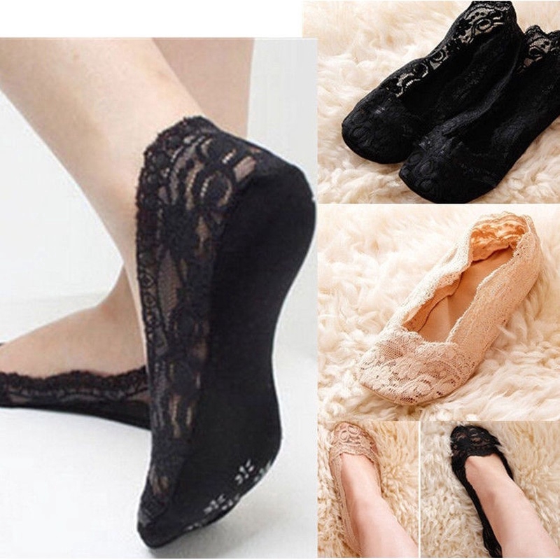 Vớ Thuyền Phối Ren Chống Trượt Thời Trang Cho Nữ