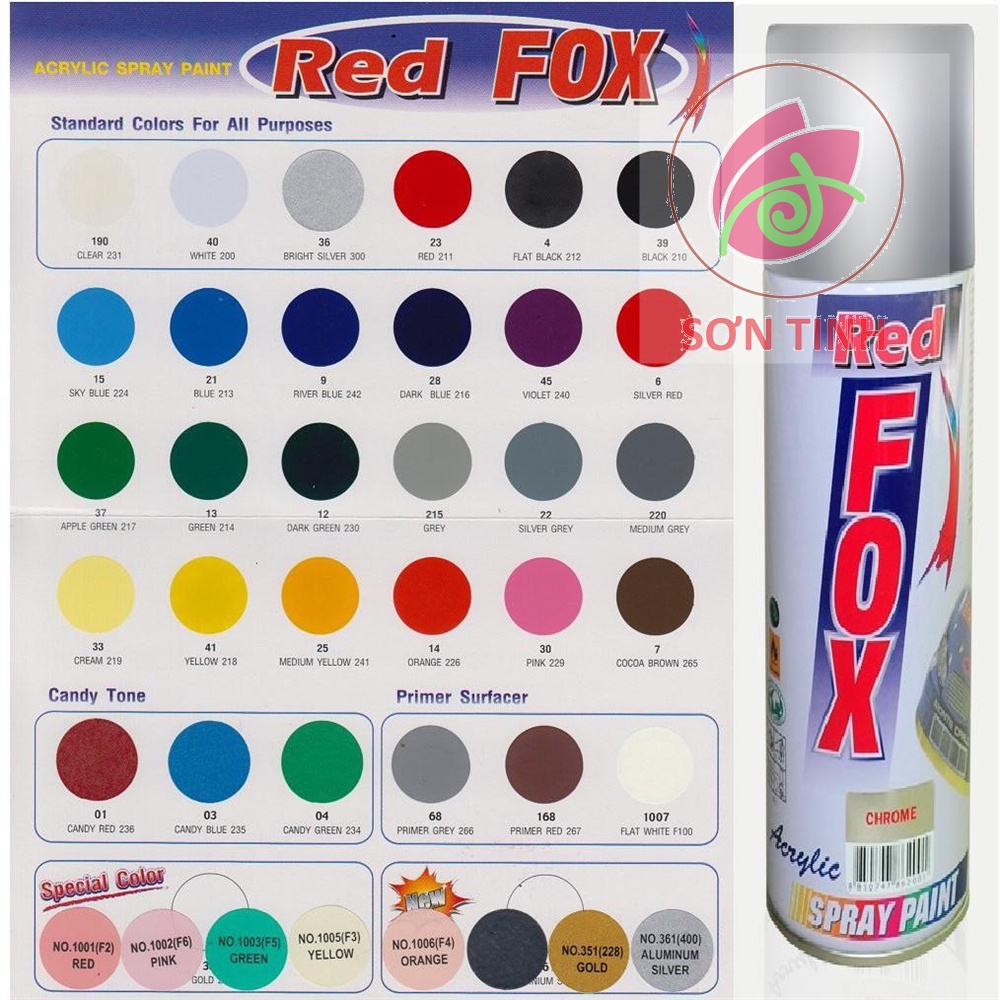 Sơn xịt RED FOX màu Đỏ candy  RED 236 (No. 01) sản xuất tại Thái Lan
