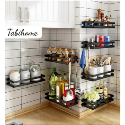 Kệ để gia vị 1 tầng đen tabi dán tường nhà bếp không khoan đục