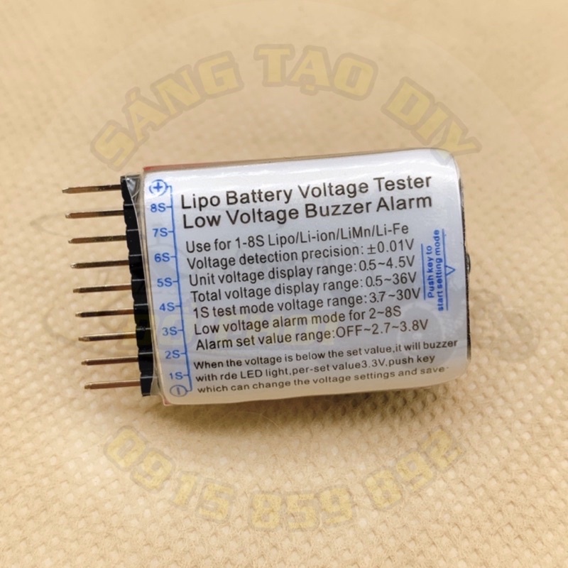 Thiết bị báo pin Lipo 1S đến 8S. Cài đặt để còi hú báo cạn pin, giúp bảo vệ pin đồ chơi RC