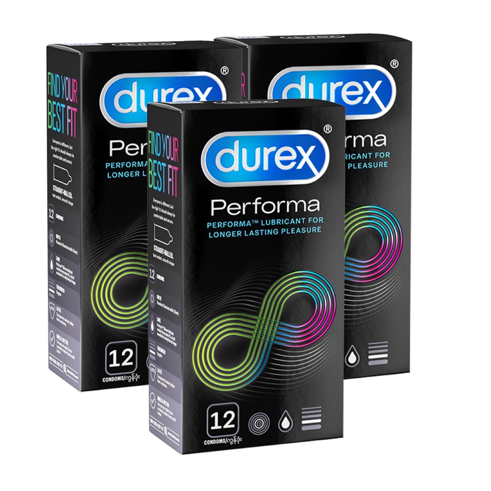 Bộ 3 hộp bao cao su Durex Performa kéo dài thời gian size 52mm, hộp 12 bao