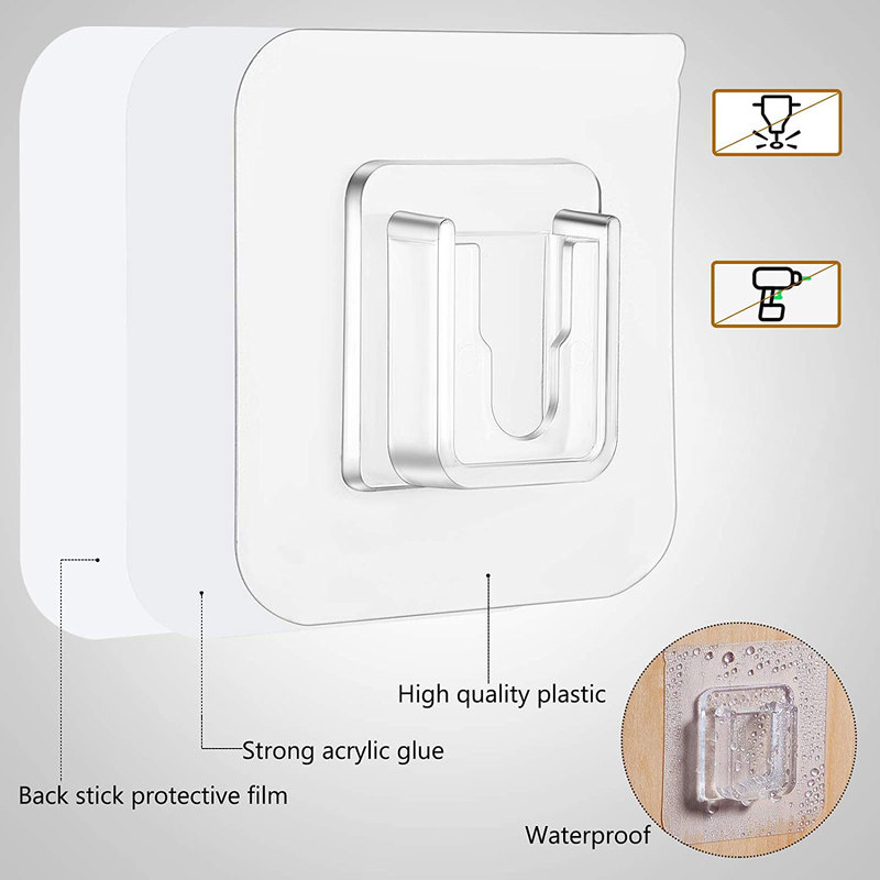 Set 1 / 3 / 5 Móc Treo Phích Cắm Dán Tường Hai Mặt Trong Suốt Chống Nước Chống Dầu Giá Đỡ
