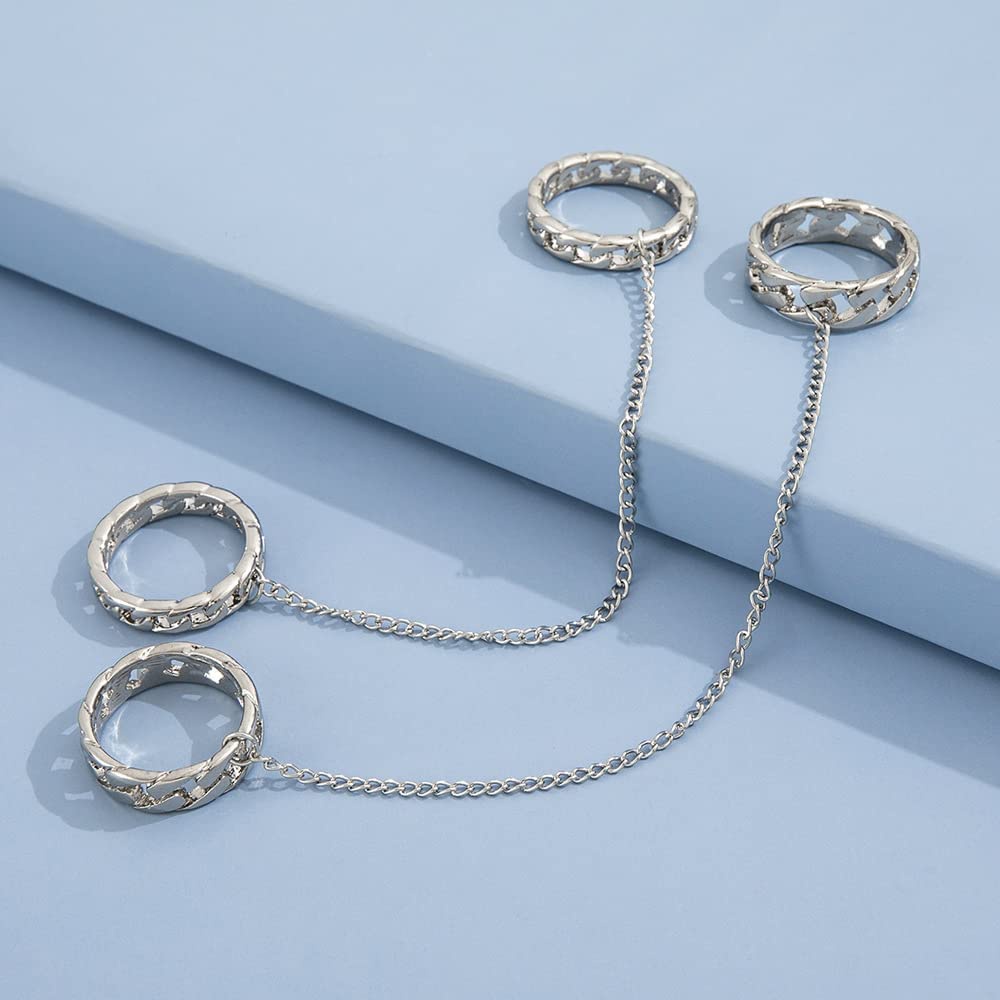 Set 2 Nhẫn Mắt Xích Có Thể Xếp Chồng Phong Cách Punk Thời Trang Cho Nam/Nữ