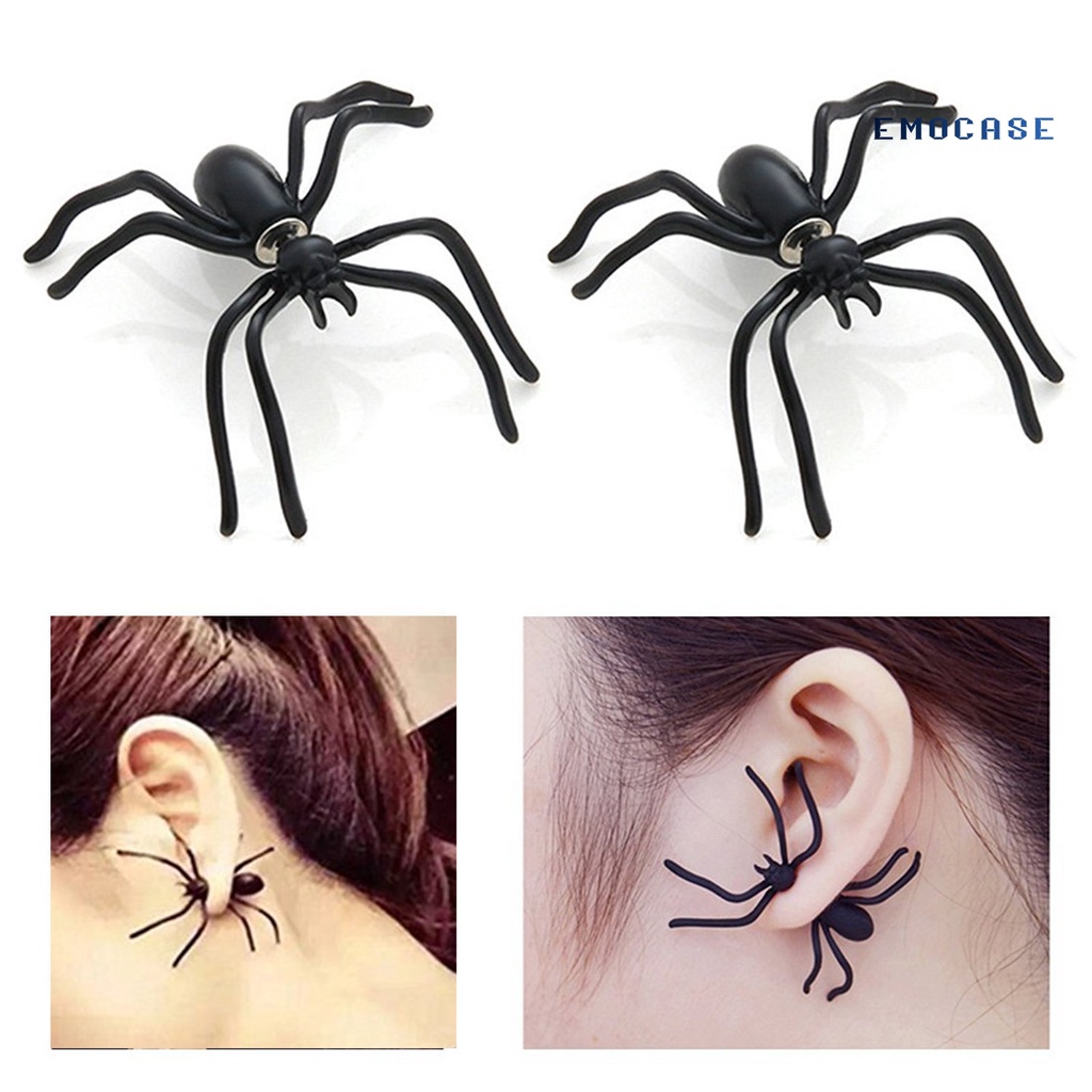 1 Khuyên Tai Nhựa Hình Nhện 3D Màu Đen