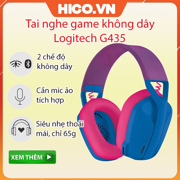 Tai Nghe Chơi Game Không Dây Bluetooth Logitech G435 – Mic Ảo Tích Hợp, Siêu Nhẹ, PC/ Mobile/ PS5 - Hàng Chính Hãng