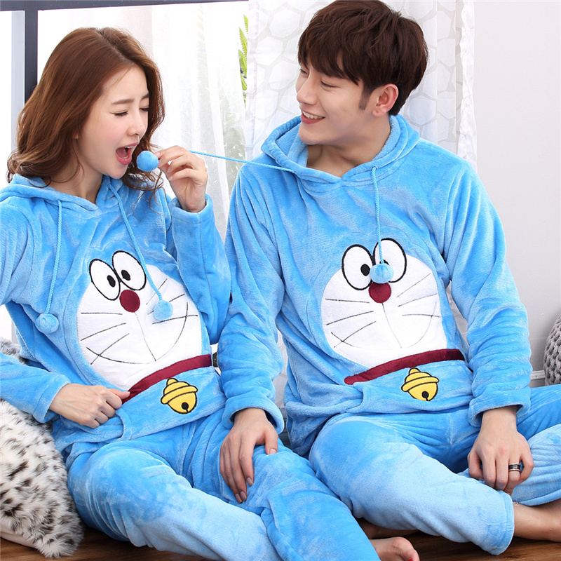 Doraemon Bộ Đồ Ngủ Vải Flannel Dày Ấm Áp In Hoạt Hình Doremon Đáng Yêu Cho Cặp Đôi