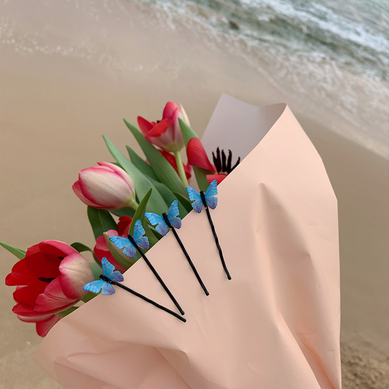 Set 4 Kẹp Tóc Hình Bướm Màu Xanh Dương Phong Cách Retro Nhật Bản Cho Nữ