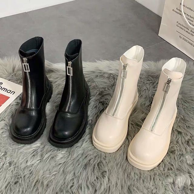 (Order) Boots Ulzzang cổ ngắn khoá dọc trước gót cao 5cm - Có ảnh thật